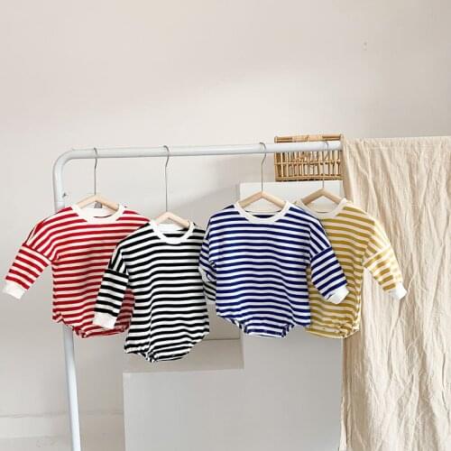 2021 Autumn New Baby Clothing Toddler Girls Bodysuits Striped One Piece Long Sleeve Boys Outfit