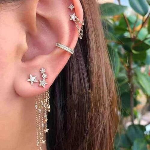 New Korean Crystal Pearl Star Long Tassel Drop Dangle Earrings for Women Boho Gold Geometric Star Earring Party Jewelry Gift