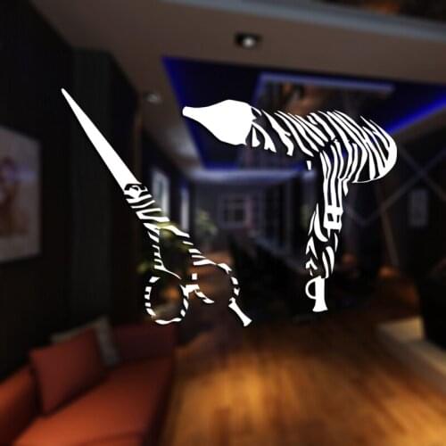 Scissor Beauty Salon Sticker Hair Salon Wall Decal Barber Shop Vinyl Window Decals Decor Mural Hairdresser Glass Sticker