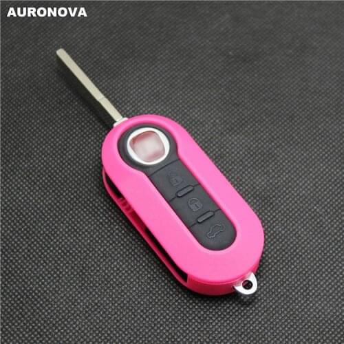 AURONOVA New Replace Original Key Shell for FIAT 500 Panda Punto Bravo 3 Buttons Personalized Car Key Case Pure Pink
