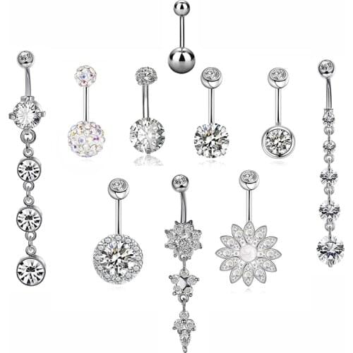 10pcs/set Zircon Stainless Steel Belly Button Rings Navel Pircing Ombligo Body Jewelry for Women Fashion Belly Ring Accesorios