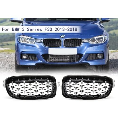 Gloss Black Chrome Kidney Grille for BMW F30 F31 F35 3 Series 320i 328i 335i 2012-2018 2 pcs Front Bumper Racing Grill Grilles