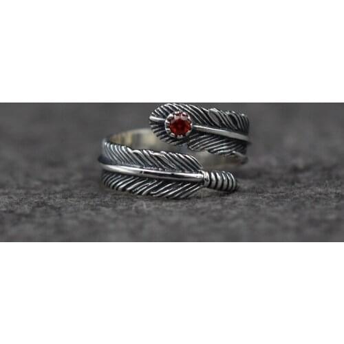 SA SILVERAGE Feather Ring Rings for Women Jewelry Vintage Old Open Mens Ring 925 Pure Silver Jewelry Thai Silver Indian Wind