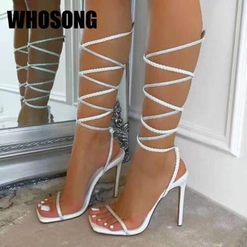 Women Sandals Woman Shoes Cross Tied Thin Heels Ladies Gladiator Sandals Female Brand Beach Sandals White Shoes Zapatos De Mujer