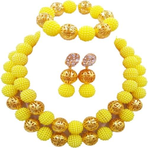 Pretty yellow nigerian wedding set simulated beads jewelry set african necklace set 46JQ-03