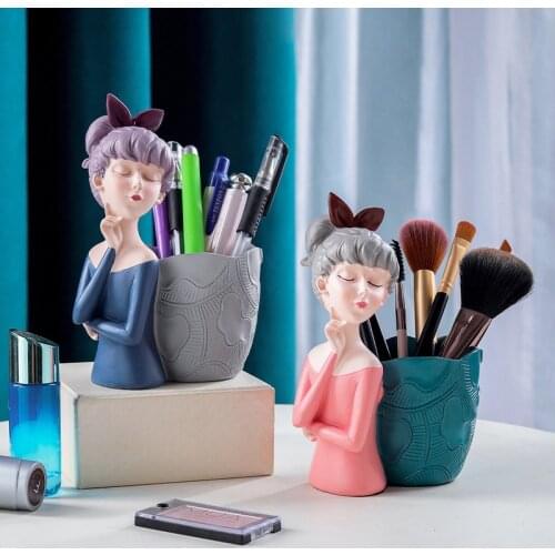 Nordic Cute Resin Modern Girl Statue Home Furnishing Crafts Decoration Table Living Room Decorative Desk Storage Christmas Gifts