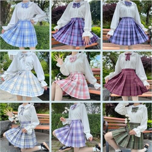 Japanese School Jk Uniform Orthodox College Style Lolita Sailor Suit Girls Autumn Pleated Plaid Skirt And White Shirt Anime Suit