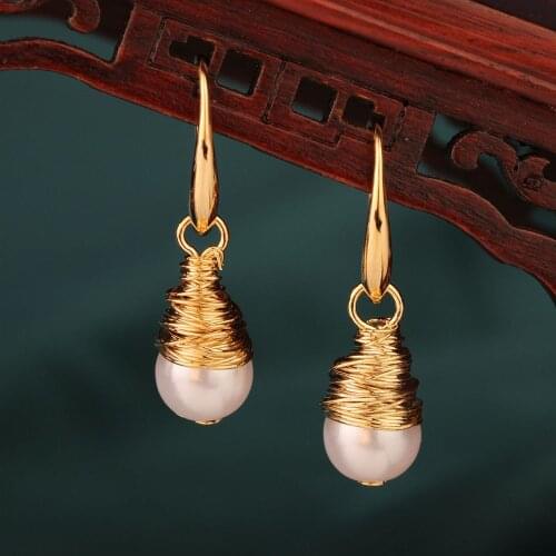 Vintage Classic elegant Manual wire wrapping Pearl Drop Earrings Ethnic Statement Jewelry WomenS Earrings For Women