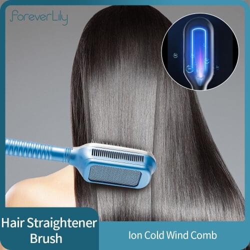 Hair Straightener Brush Ice Therapy Negative Ion Cold Wind Comb Heatless Brush for Wet Dry Hair Freezing Hair Care Tool