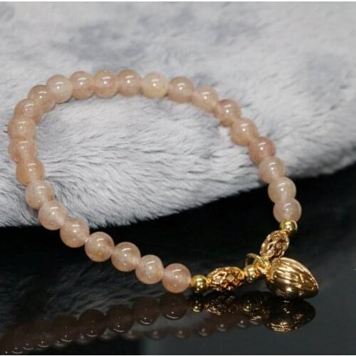 High quality gold-color accessory natural strawberry quartz women bracelet jewelry making 6mm round beads 7.5inch B1914