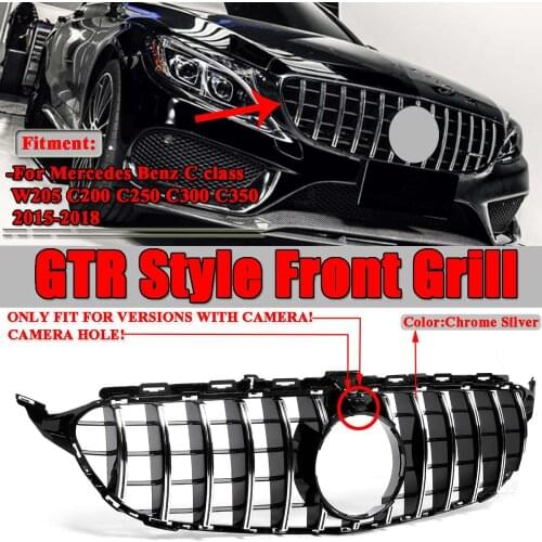 High Quality Car Front Bumper Grill Grille Racing Grills With Camera Hole For Mercedes For Benz W205 C200 C250 C300 2015-2018
