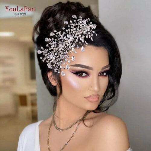YouLaPan HP379 Silver Crystal Hair Clip for Wedding Hair Comb Tiara Rhinestone Flower Wedding Hair Accessories for Brides