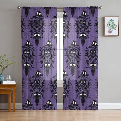 Halloween Haunted House Skull Bat Sheer Curtains for Living Room Modern Voile Curtain Bedroom Tulle Curtains Window Drapes Decor
