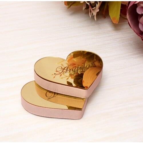 2pieces 6cm Hearts Mirrored 1cm EVA With Ribbon Personalized Custom Name Date Wedding Gift Home Decoration
