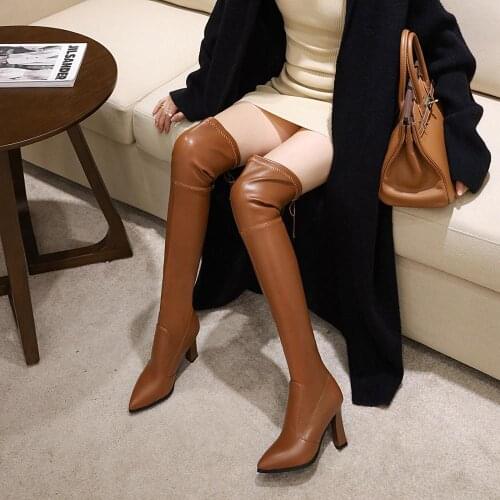 Fashion Thigh High Boots Women Soft Stretch Slim Long Over-the-Knee Boot High Heels Designer Point Toe Shoes Lady Large Size 45