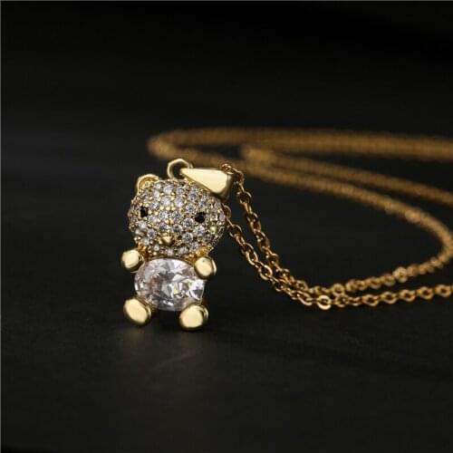 NEWBUY Cute Cat Pendant Necklace For Women Girl 2021 Fashion Gold Color Copper CZ Wedding Jewelry Female Party Accessories
