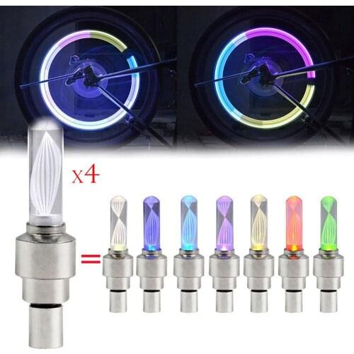 4pcs Wheel Colorful Decorative Lights Bike Car Motor Wheel Tyre Tire Valve Cap LED Light Spoke Flashing Lamp