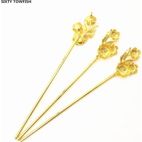5 Pieces/lot 29mX148mm Silver/Gold color/KC Gold Metal Hair Jewelry Vintage Hair Stick Fashion Headwear For women