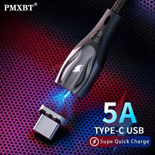 5A Super Quick Charge Magnetic USB Type C Cable LED Fast Charing Data Cord For Huawei P40 Mobile Phone Charger USB Charge Cable