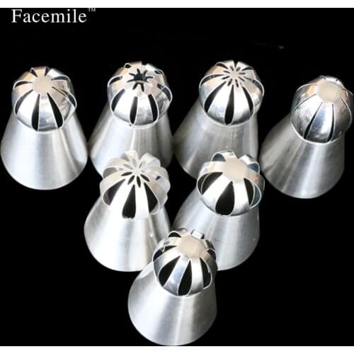 Facemile 7Pcs Icing Cream Piping Nozzle Tip Stainless Steel Torch Russian Nozzle Tip Set Decorating Tool Pastry Decor 53040