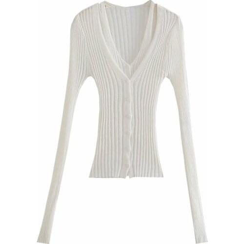 White knitted cardigan sweater women v neck winter autumn striped knitted sweater casual long sleeve slim sweater