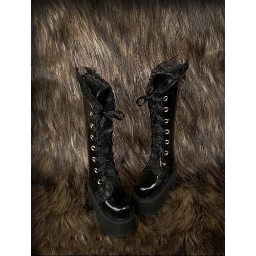 D01-P152 children handmade toy 1/3 1/4 Doll Accessories BJD/SD doll shoes Noble black lace straps boots 1pair