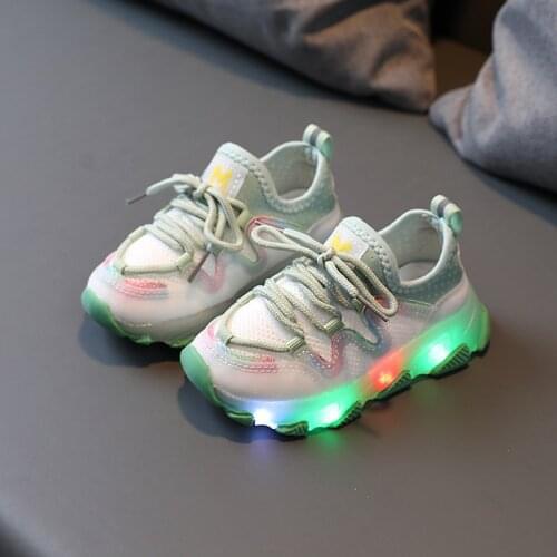 New Childrens Shoes Stretch Cloth Breathable Lighting Shoes LED Luminous Soft Bottom Running Shoes for Boys and Girls