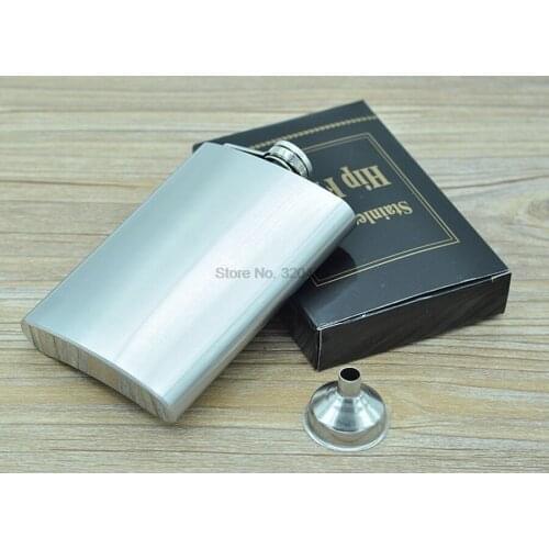 By dhl 100pcs practical Hip Flask 8oz Stainless Steel Portable Liquor Wine Hip Flask Whisky Alcohol Cap Funnel Drinkware