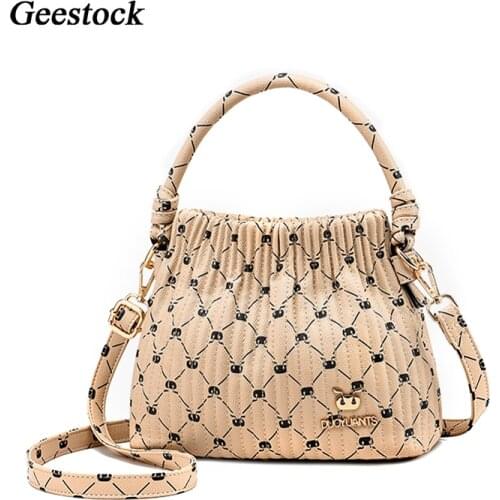 Geestock Handbags Designer for Women PU Leather Shoulder Bucket Bag Female Vintage Casual Ladys Bag Crossbody Bags