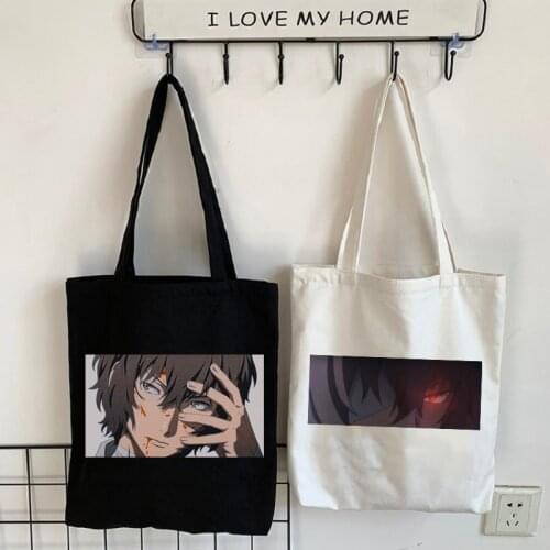 Bungo Stray Dog Anime Dazai Osamu Canvas Bag Harajuku Goth Style Shopper Large Capacity Womens Bag Vintage HandBag Shoulder Bag