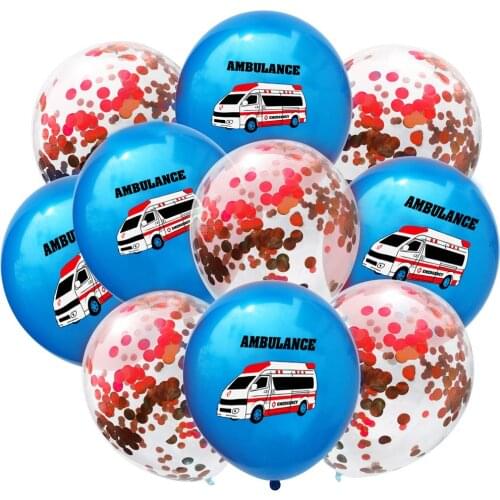 10 Pieces Of 12 Inch Police Ambulance School Bus Confetti Latex Balloon Car Theme Boy Girl Birthday Decoration Balloon Sphere