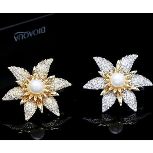 Fashion Luxury Cubic Zirconia Flower Brooch High Quality Metal Lapel Pins Jewelry Woman Coat Accessories