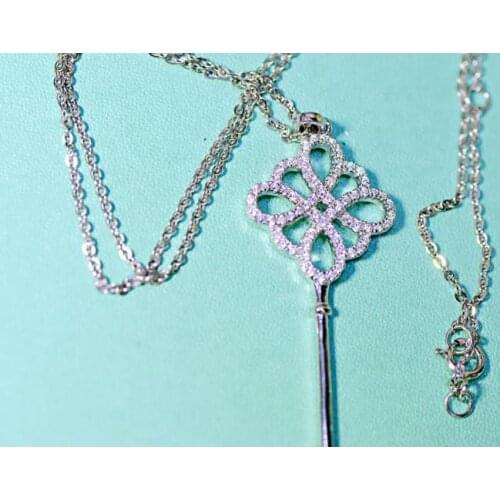 Fashion Pave Zircon beauty Flower Key Pendant charm water drop square shape Necklace for Women pure 925 Sterling silver jewelry