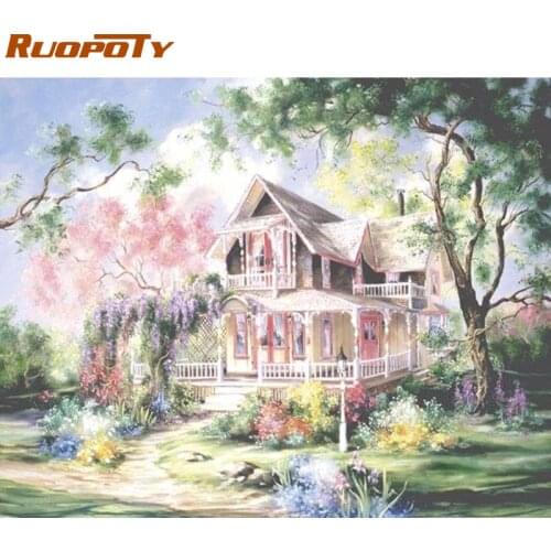 RUOPOTY The Mountains Villa Landscape DIY Painting By Numbers Handpainted Oil Painting Unique Gift Wall Art Picture Home Decor