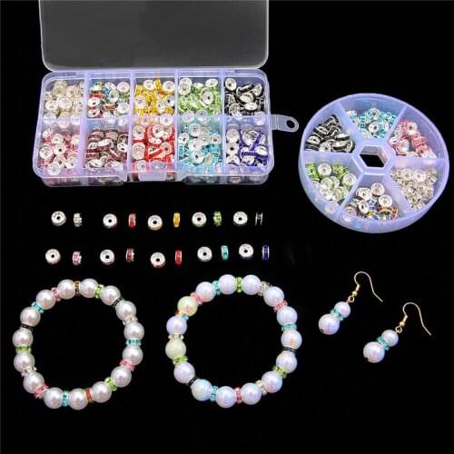 DIY Earring Kit Metal Crystal Rhinestone Rondelles Loose Spacer Beads Box Set DIY Bracelet Necklace Jewelry Making Accessories