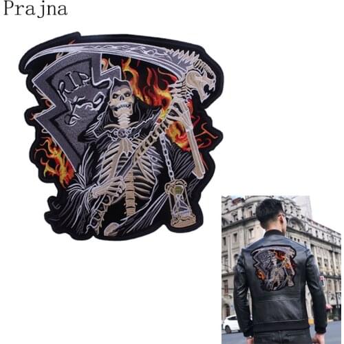 Prajna Big Rock Motorcycle Patch Stalker Grim Reaper Skull Patch Iron On Ironing Embroidered Biker Patches For Clothes Jacket