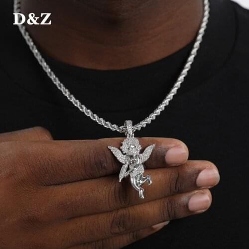 D&Z New Masked Angel Pendant Bling Cubic Zirconia AAA CZ Stones Solid Back Necklaces & Pendants For Men Rapper Jewelry