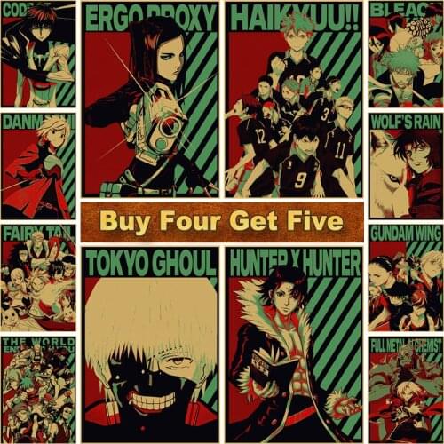 Various Classic Anime Characters Kraft Paper Retro Posters Painting Wall Modern Art Poster for Kids Room Bar Coffee House Decor