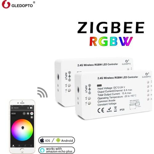 1-6pcs Gledopto Zigbee 3.0 2ID Smart Home RGBW Switch DC12-24V LED Strip Remote Dimmer Controller Work with Homekit Alexa ECHO