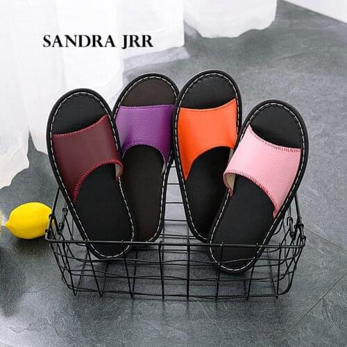 SANDRA JRR Spring Summer Autumn Men Women House Shoes Flat Heel Open Toe Leather Slippers