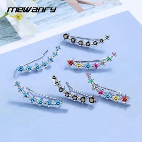 MEWANRY Prevent Allergy 925 Sterling Silver Stud Earrings 2021 Trendy Elegant Sparkling Colorful Zircon Bride Jewelry for Women