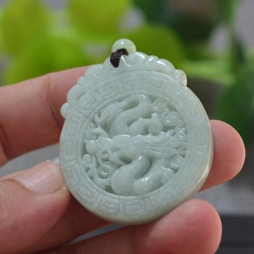 Certificate)Natural Jadeite A Grade Pendant Necklace Carved Chinese Dragon Pendant Gift for Men Jade Stone Jewelry With Rope
