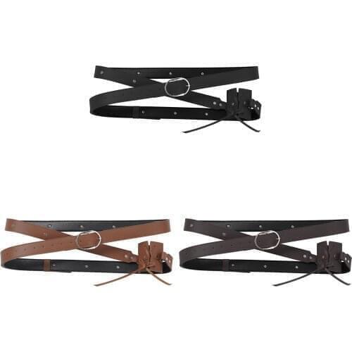Medieval Costume Steampunk Accessories for Men Adjustable Waist Belt with Scabbards PU Leather Buckle Strap Sword Holder Belts
