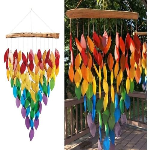 Tropical Rainbow Colorful Leaves Wind Chime Spinner Window Waterfall Hanging Pendant Ornament Jewelry Home Garden