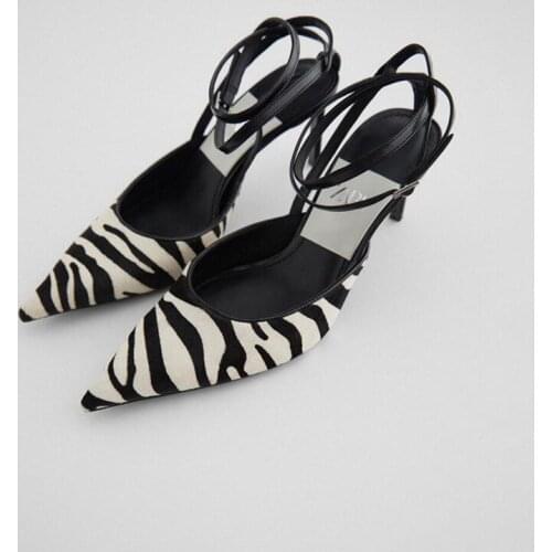Womens Shoes Summer Pointed Black White Stripe High-heeled Sandals Women High-heeled Shoes Thin Heel Banquet Single Shoes