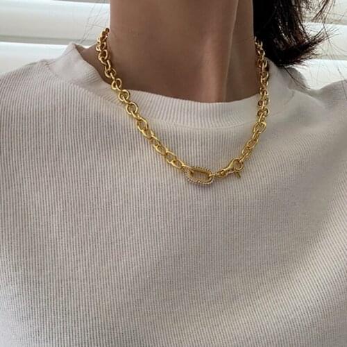 U-Magical Hiphop O Shape Gold Chunky Chain Geometric Chokers Necklace for Women Fashion Rhinestone Hollow Necklace Jewellery