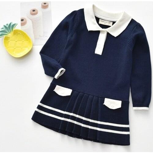 All Match School Baby Girl Winter Thick Dress Long Sleeve Warm Knitted Dress Toddler Girl Casual Sweater Clothes Winter Dress