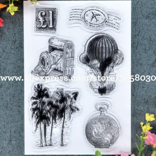 Hot Air Balloon Camera Coco Scrapbook DIY photo cards rubber stamp clear stamp transparent stamp 10x15cm 8101501