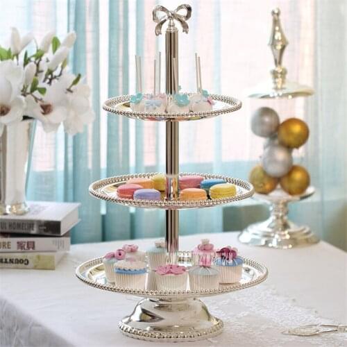 High-grade 2/3 Layers Dessert Tray Silver Plated Round Metal Cake Stand Cupcake Tray Wedding Party Decoration Cake Display Stand