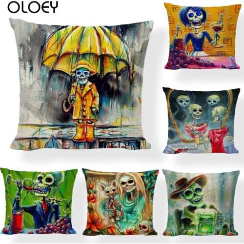 High Quality Sugar Skull Series Soft and Comfortable Linen Cushion Cover 45cmx45cm Home Bedroom Office Decoration Cushion Cover